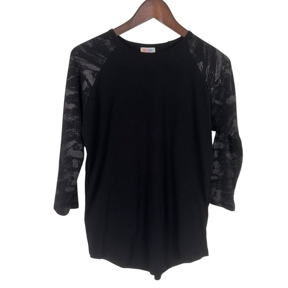 Lularoe Black Gold Shimmer Randy Raglan Baseball Tee Shirt Women’s Small - Picture 1 of 5